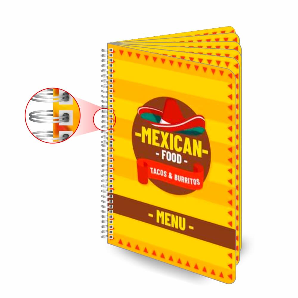 Cardápios Personalizados Wire O 12 Páginas Couchê 300g (300x420mm)