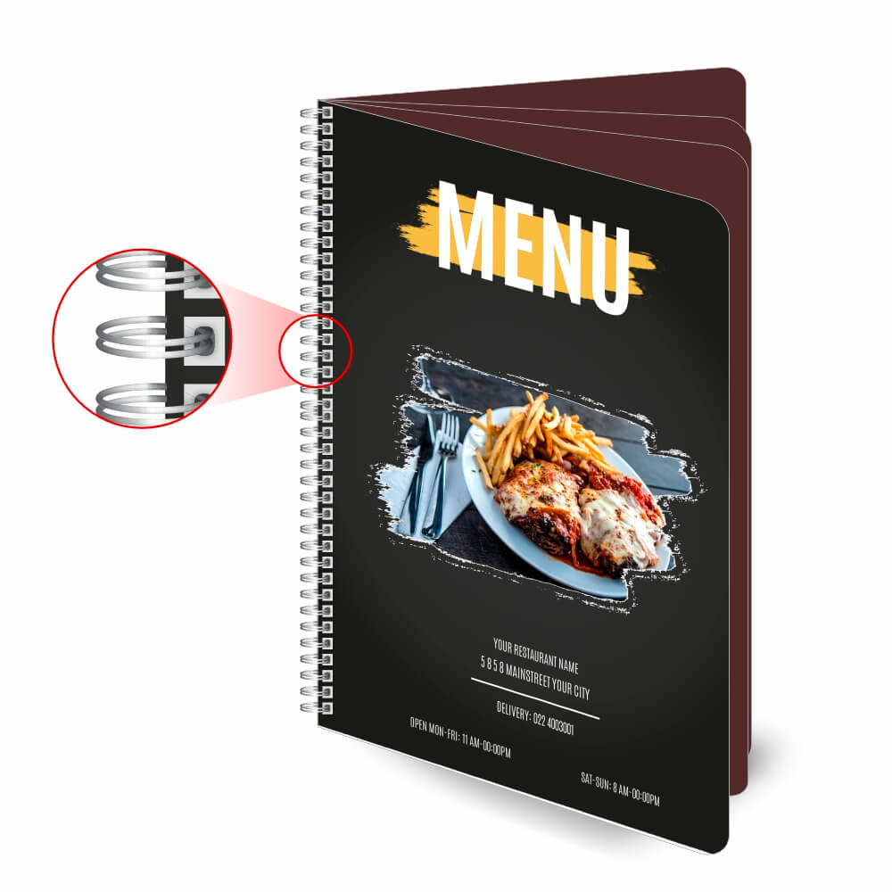 Cardápios Personalizados Wire O 8 Páginas Couchê 250g (150x210mm)