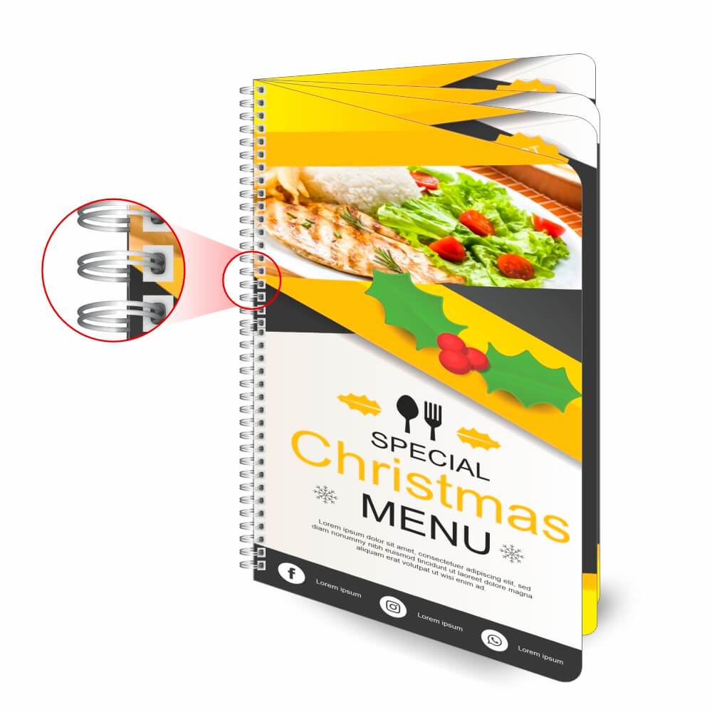 Cardápios Personalizados Wire O 8 Páginas Couchê 250g (150x210mm)