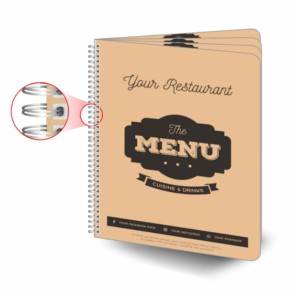 Cardápios Personalizados Wire O 8 Páginas Pvc 0,50mm Premium Branco (210x300mm)