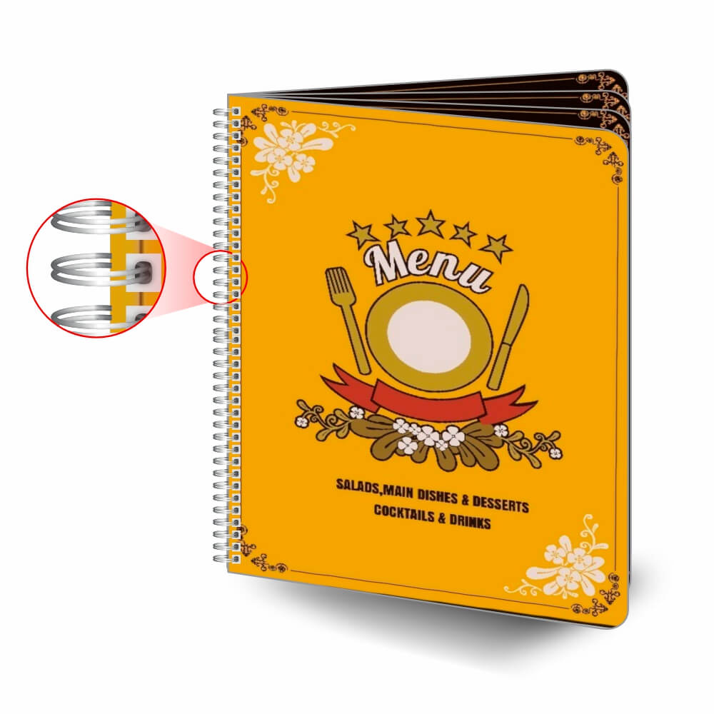 Cardápios Personalizados Wire O 8 Páginas Plástico Compacto 0,05mm (210x300mm)