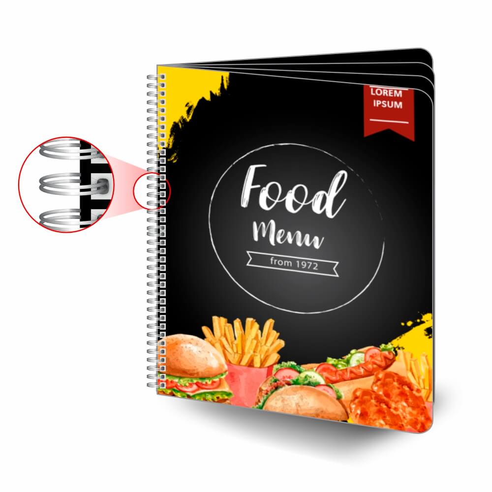 Cardápios Personalizados Wire O 8 Páginas Plástico Compacto 0,05mm (210x300mm)