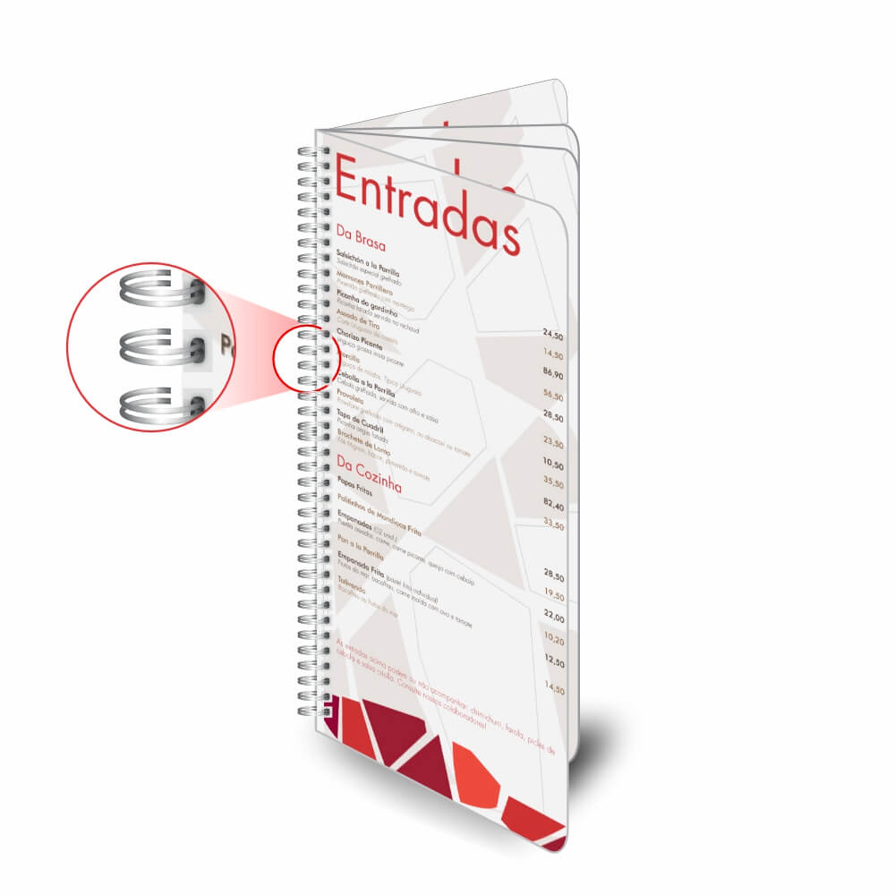 Cardápios Personalizados Wire O 8 Páginas Pvc 0,50mm Premium Branco (105x300mm)