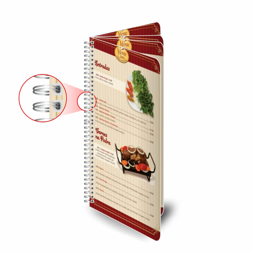Cardápios Personalizados Wire O 8 Páginas Plástico Compacto 0,05mm (105x300mm)