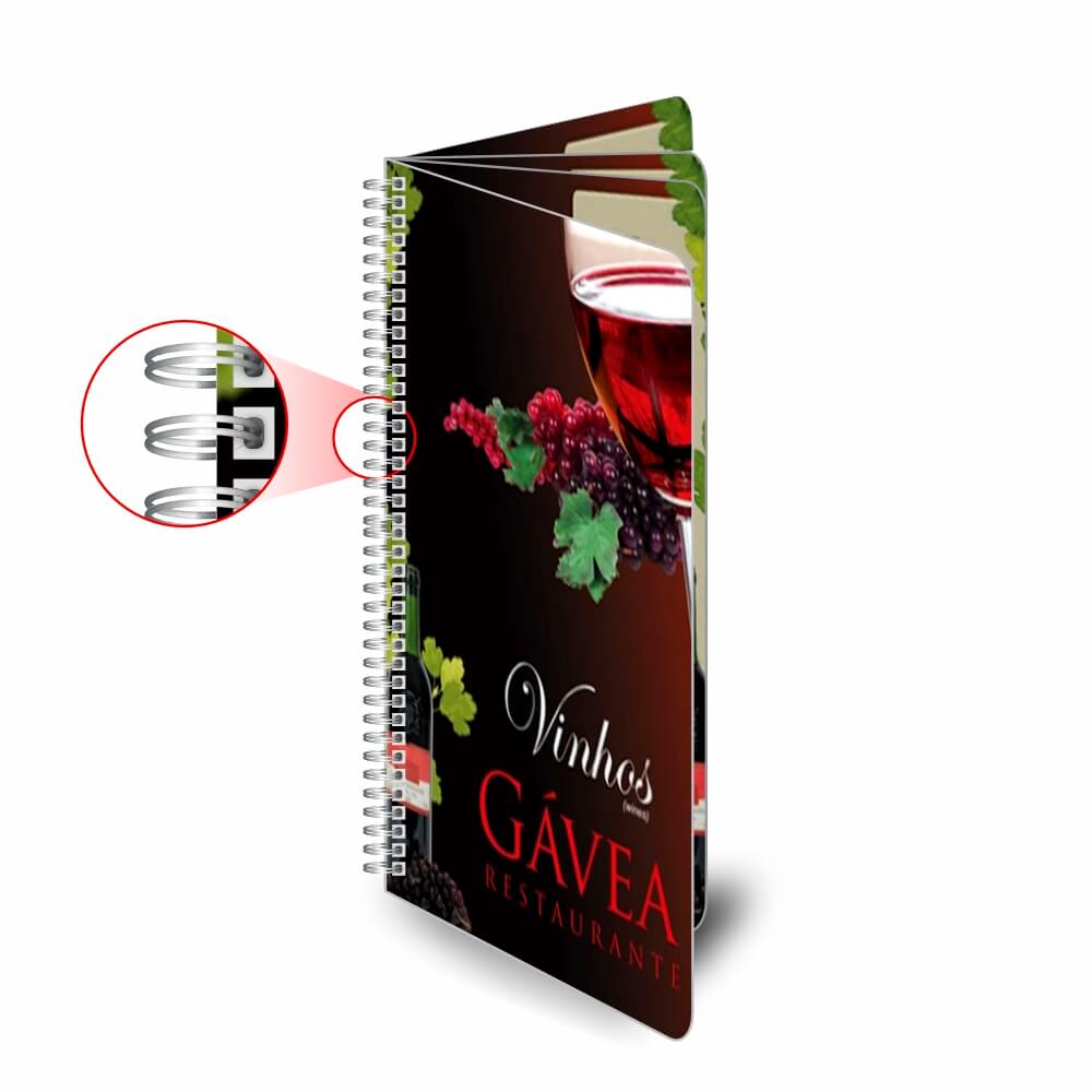 Cardápios Personalizados Wire O 8 Páginas Couchê 300g (105x300mm)