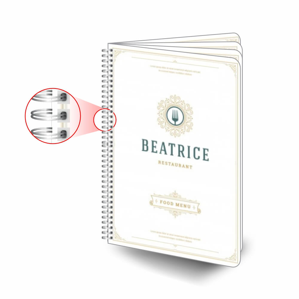 Cardápios Personalizados Wire O 8 Páginas Pvc 0,50mm Premium Branco (300x420mm)