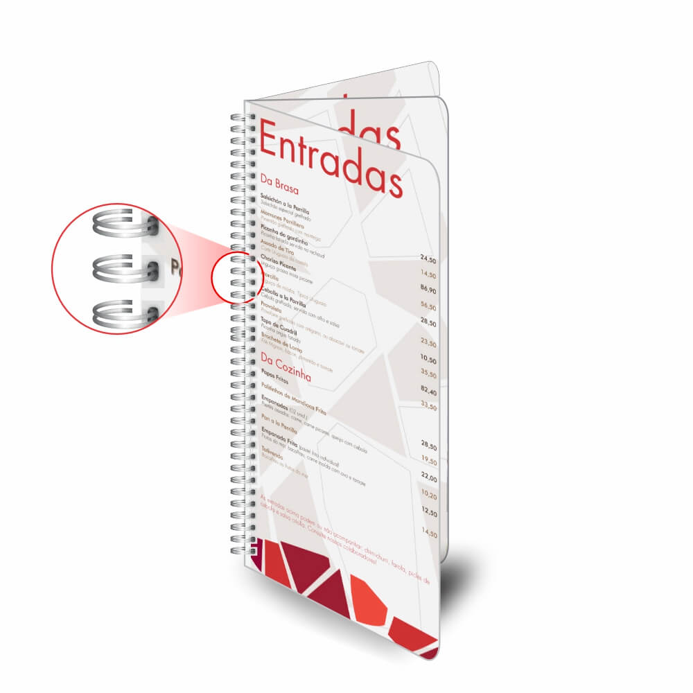 Cardápios Personalizados Wire O 6 Páginas Couchê 250g (105x300mm)