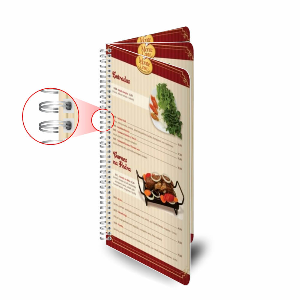 Cardápios Personalizados Wire O 6 Páginas Couchê 250g (105x300mm)