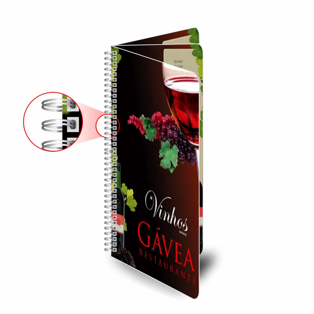 Cardápios Personalizados Wire O 6 Páginas Couchê 250g (105x300mm)