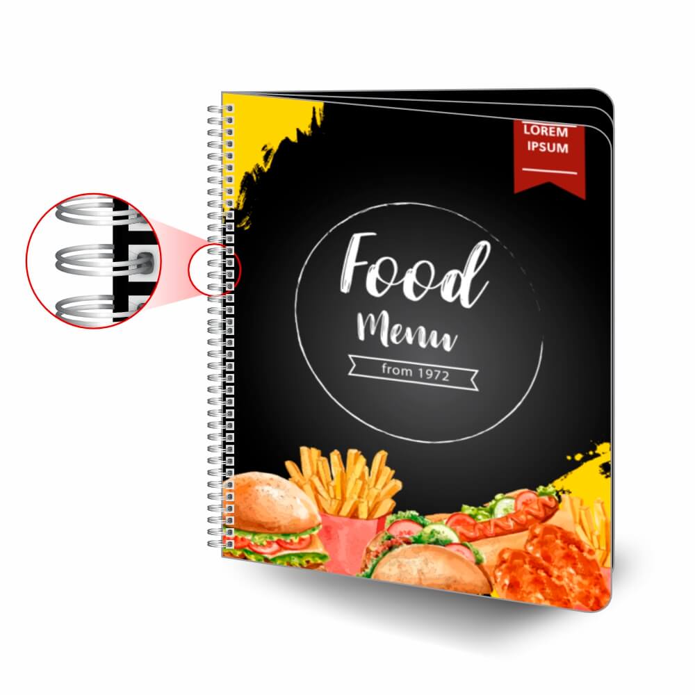 Cardápios Personalizados Wire O 6 Páginas Plástico Compacto 0,05mm (210x300mm)