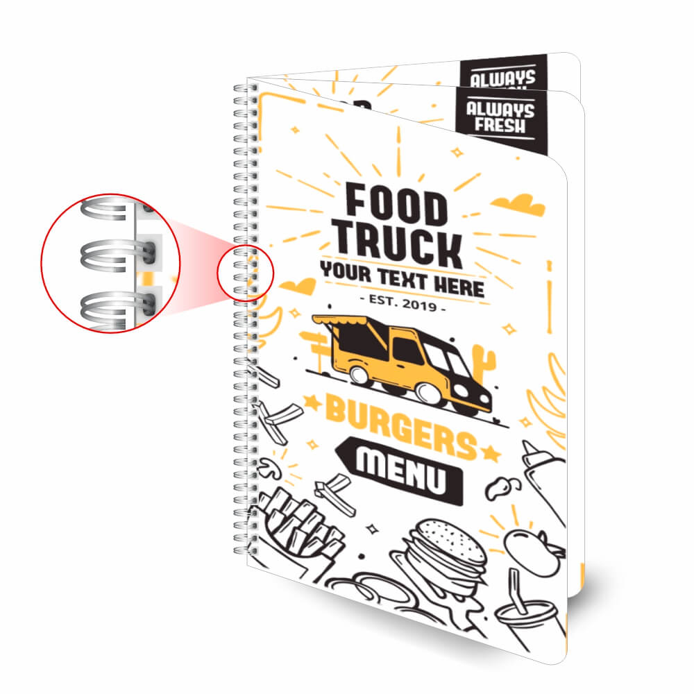 Cardápios Personalizados Wire O 6 Páginas Couchê 300g (150x210mm)