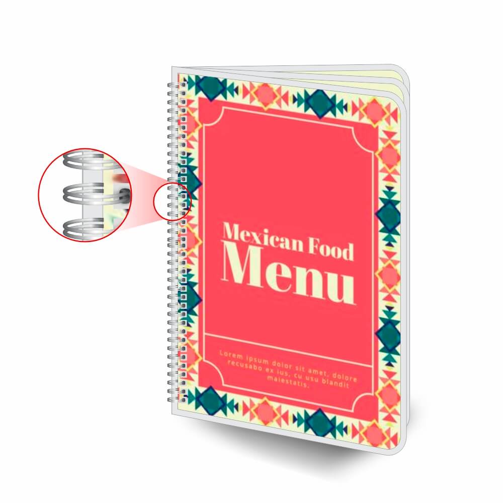 Cardápios Personalizados Wire O 6 Páginas Plastificação Rígida 0,10mm (300x420mm)