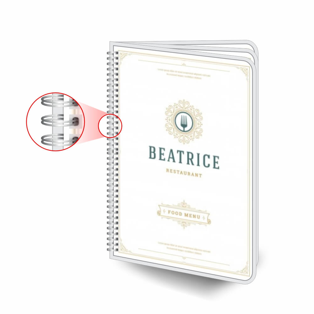 Cardápios Personalizados Wire O 6 Páginas Plastificação Rígida 0,10mm (300x420mm)