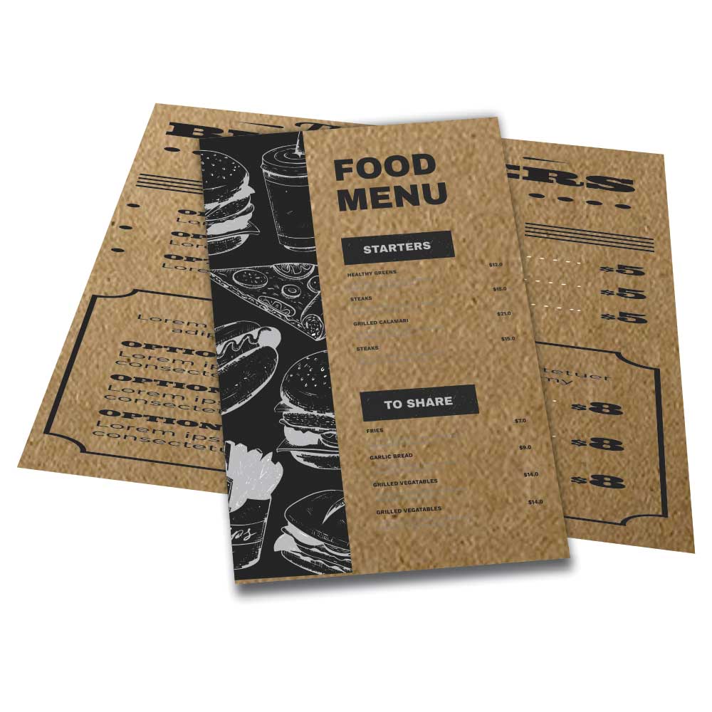 Cardápios Personalizados 4 Páginas Com Dobra Kraft 250g (300x210mm)