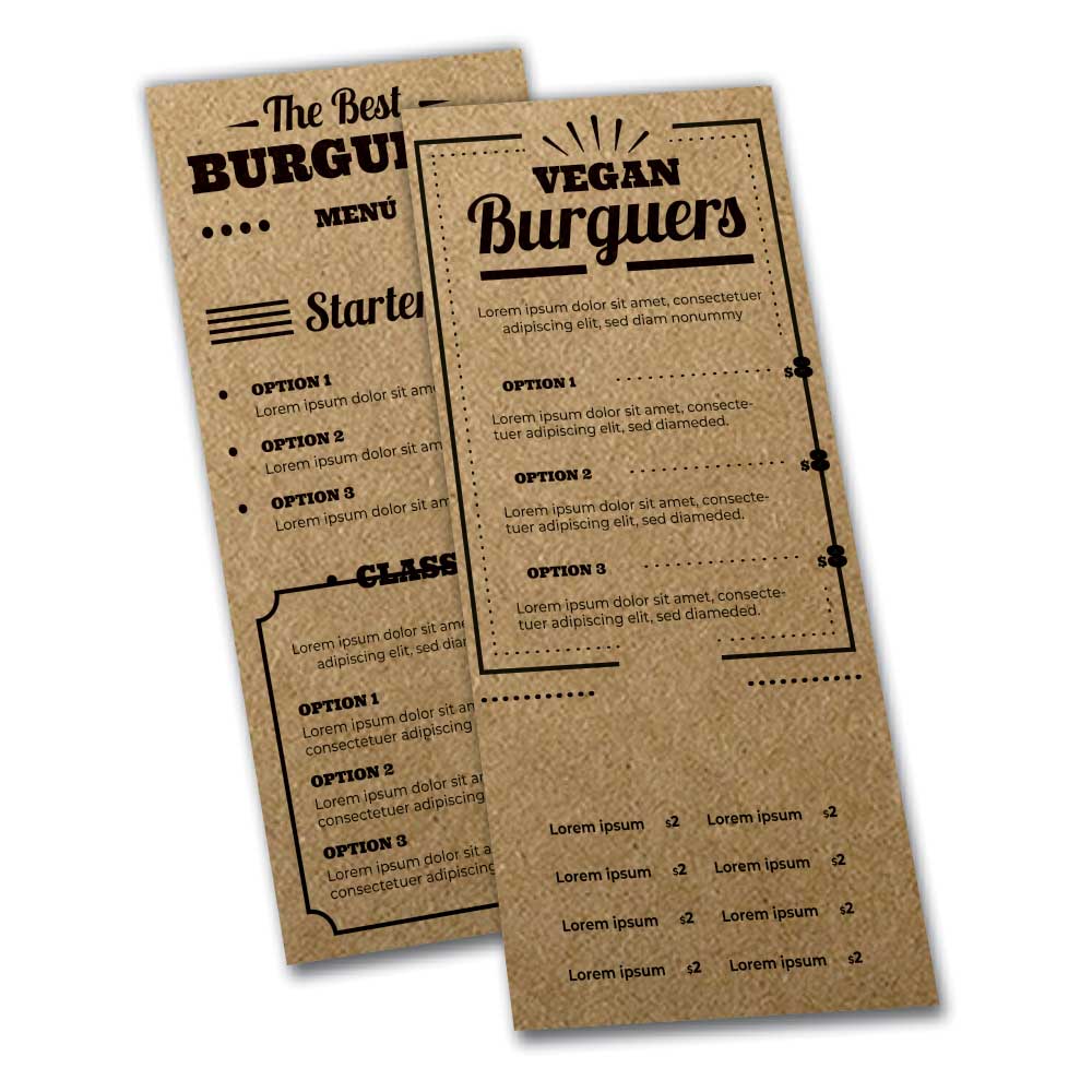 Cardápios Personalizados Simples Kraft 250g (105x300mm)