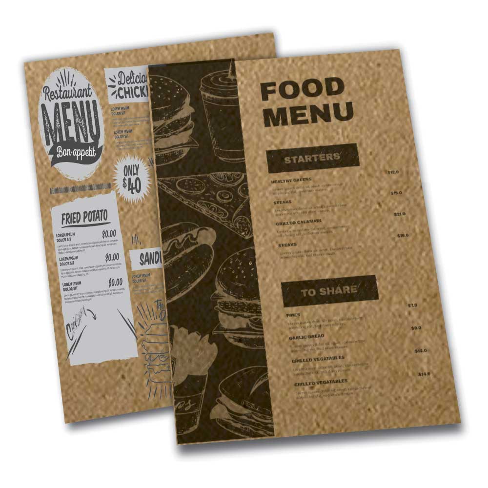 Cardápios Personalizados Simples Kraft 250g (300x420mm)