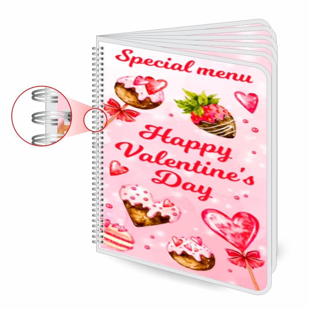 Cardápios Personalizados Wire O 12 Páginas Plastificação Rígida 0,10mm (210x300mm)