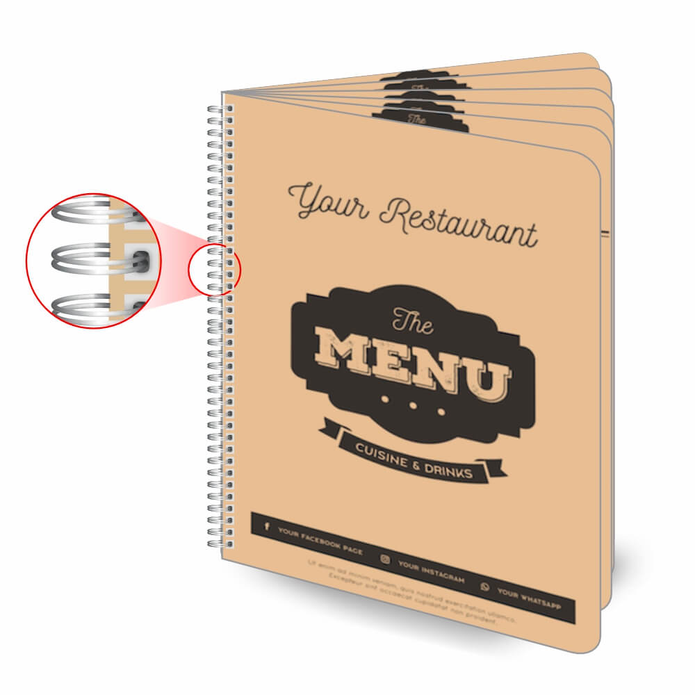 Cardápios Personalizados Wire O 12 Páginas Plástico Compacto 0,05mm (210x300mm)