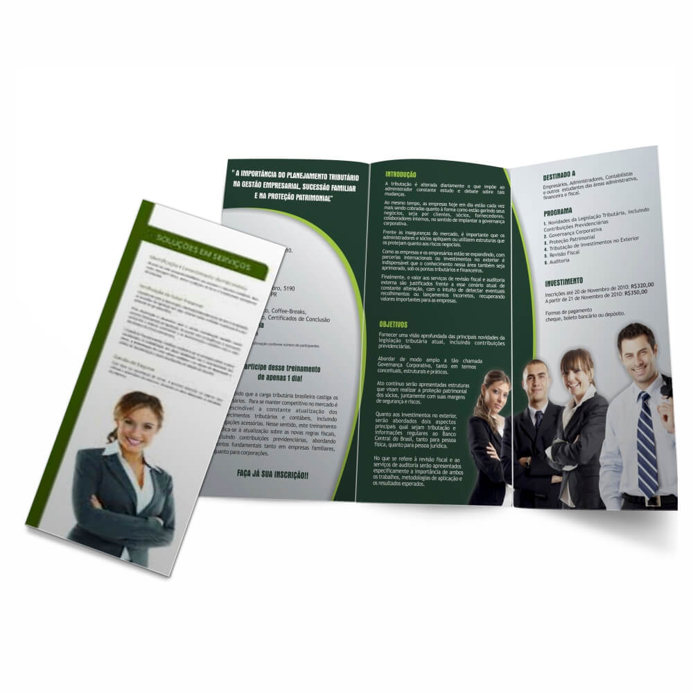 Folders E Mala Direta Couchê 70g Sem Verniz 2 dobras