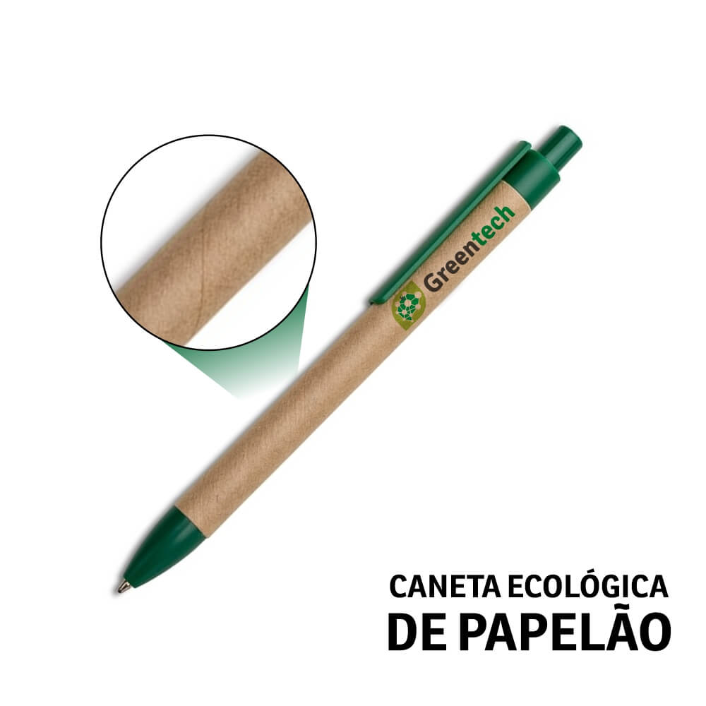Canetas Impressão Colorida Ecológicas Papelão Clip de Plástico Verde
