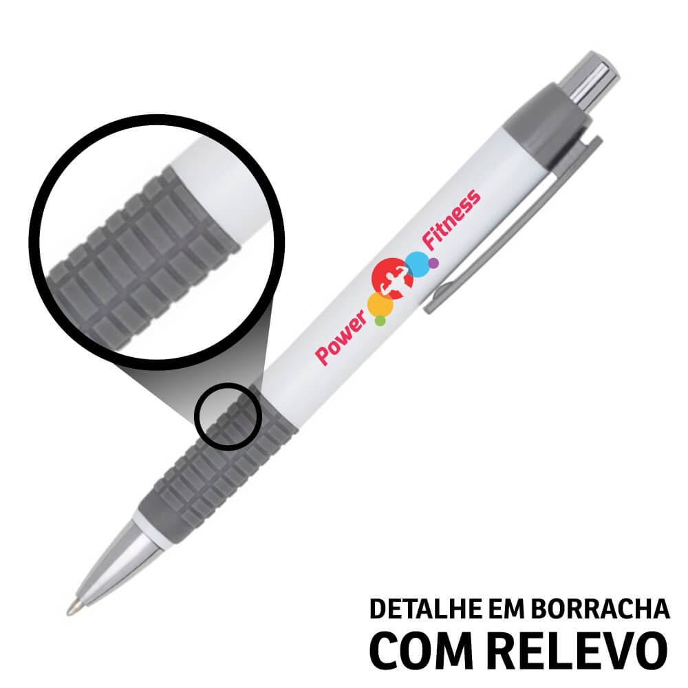 Canetas Impressão Colorida Plásticas Comercial Cinza