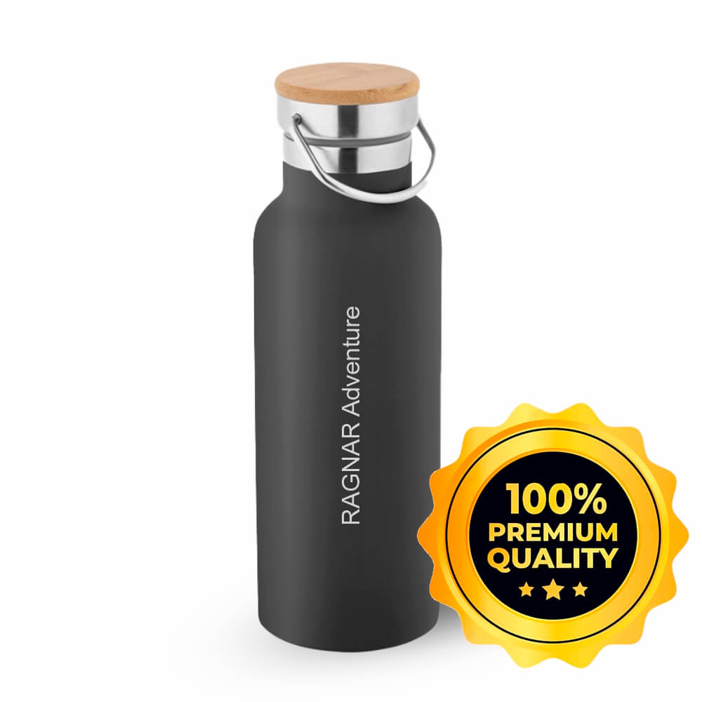 Squeeze De Aço Inox Térmica Modelo Ragnar Com Parede Dupla Gravação Frontal (Preta)