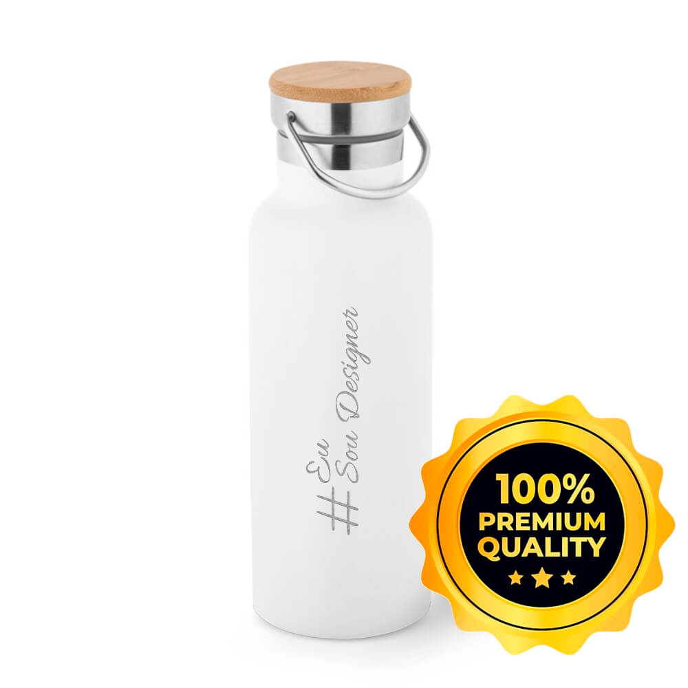 Squeeze De Aço Inox Térmica Modelo Ragnar Com Parede Dupla Gravação Frontal (Branca)