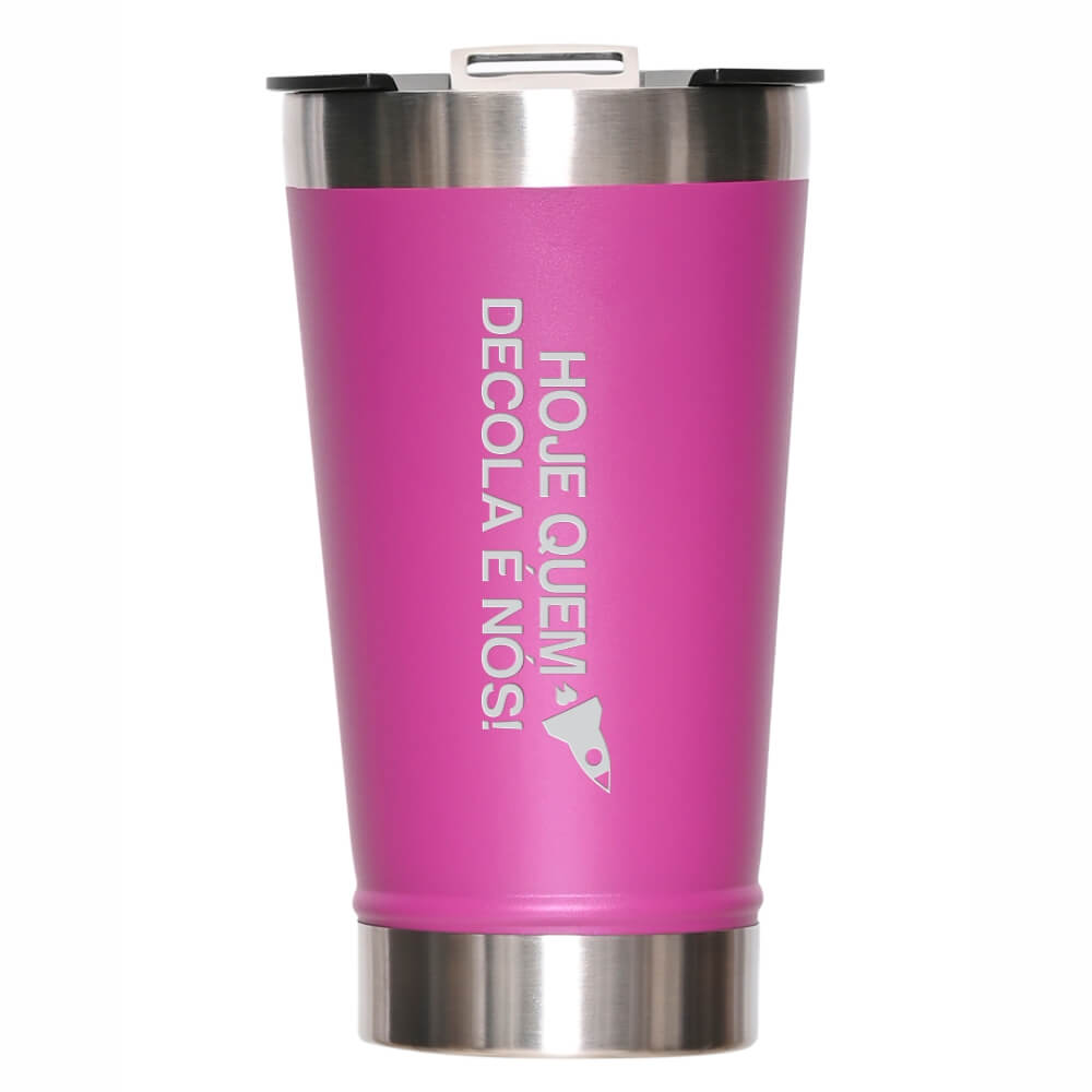 Copos Térmicos Modelo Com Abridor, Parede Dupla e Aço Gravação Frontal 470ml Rosa Pink