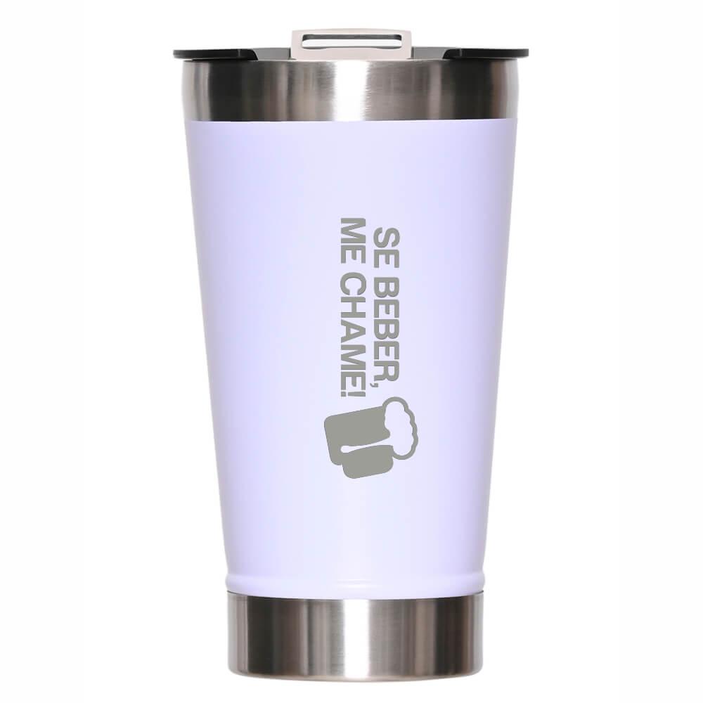 Copos Térmicos Modelo Com Abridor, Parede Dupla e Aço Gravação Frontal 470ml Branco