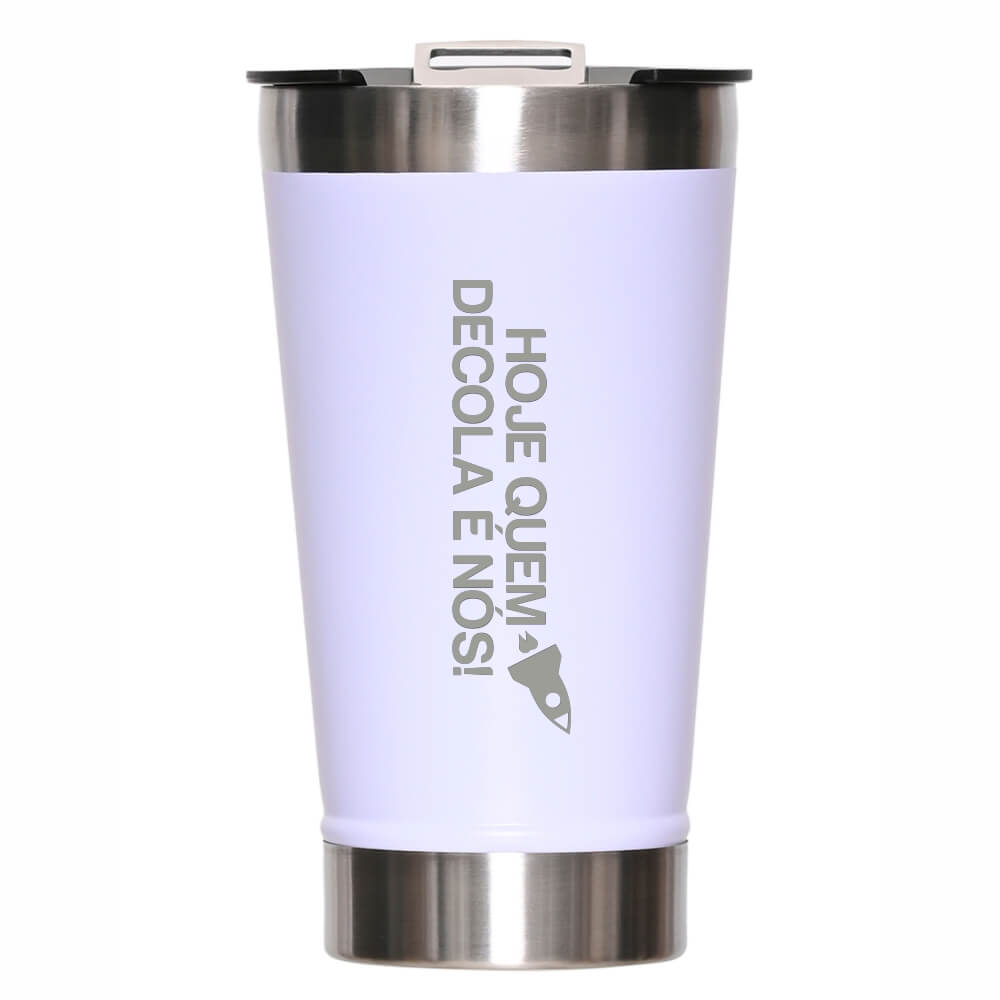 Copos Térmicos Modelo Com Abridor, Parede Dupla e Aço Gravação Frontal 470ml Branco