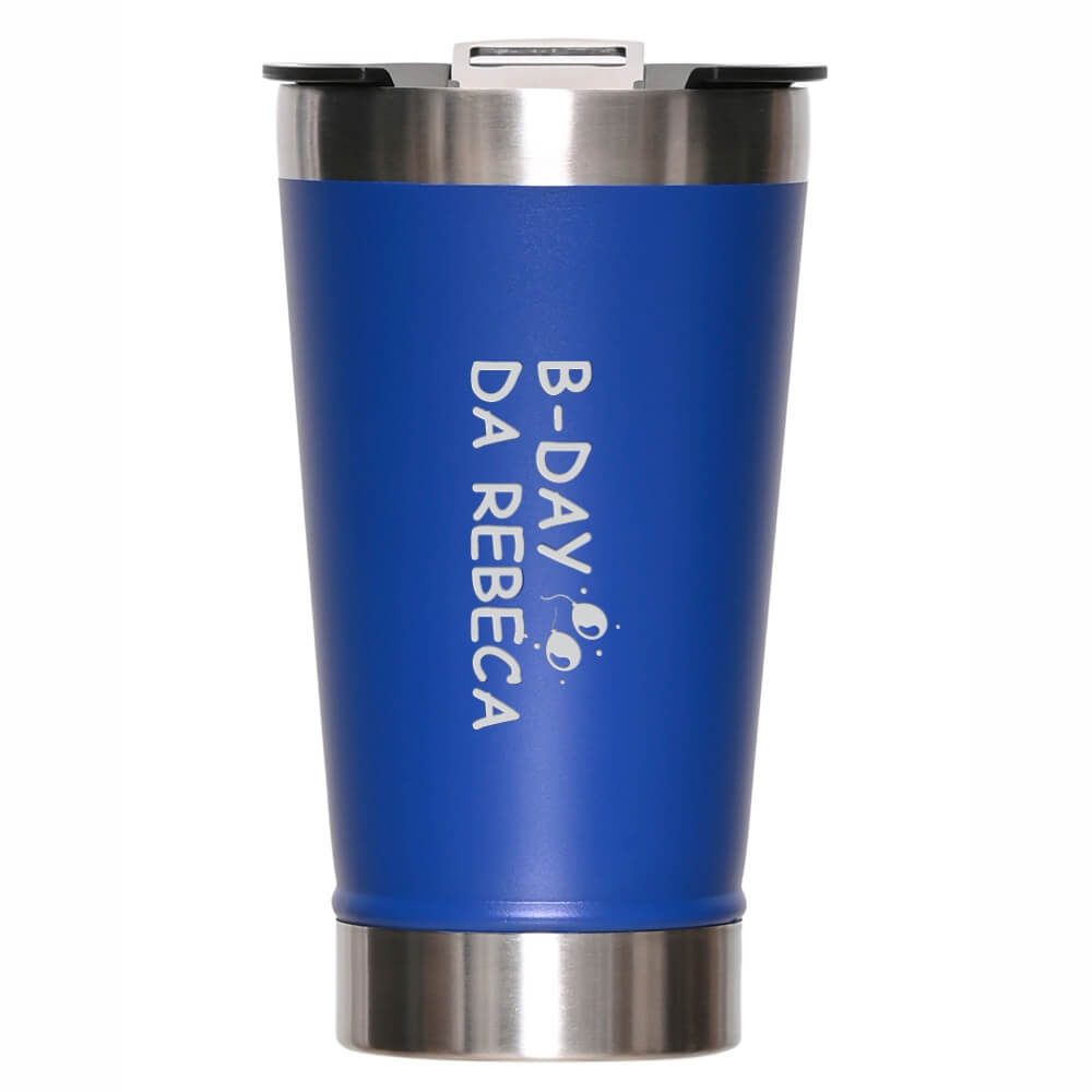 Copos Térmicos Modelo Com Abridor, Parede Dupla e Aço Gravação Frontal 470ml Azul