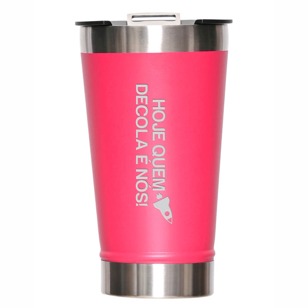 Copos Térmicos Modelo Com Abridor, Parede Dupla e Aço Gravação Frontal 470ml Rosa Pink