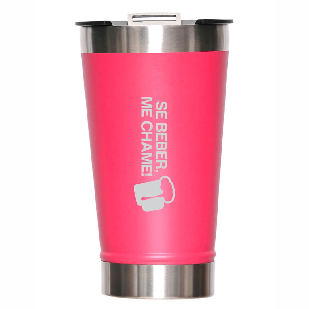 Copos Térmicos Modelo Com Abridor, Parede Dupla e Aço Gravação Frontal 470ml Rosa Pink