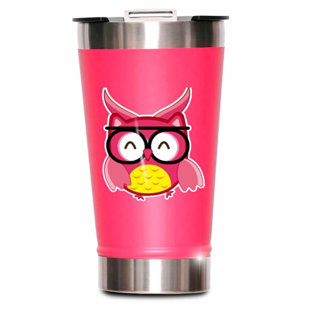 Copo Térmico Modelo Com Abridor E Dtf Uv Rosa Pink