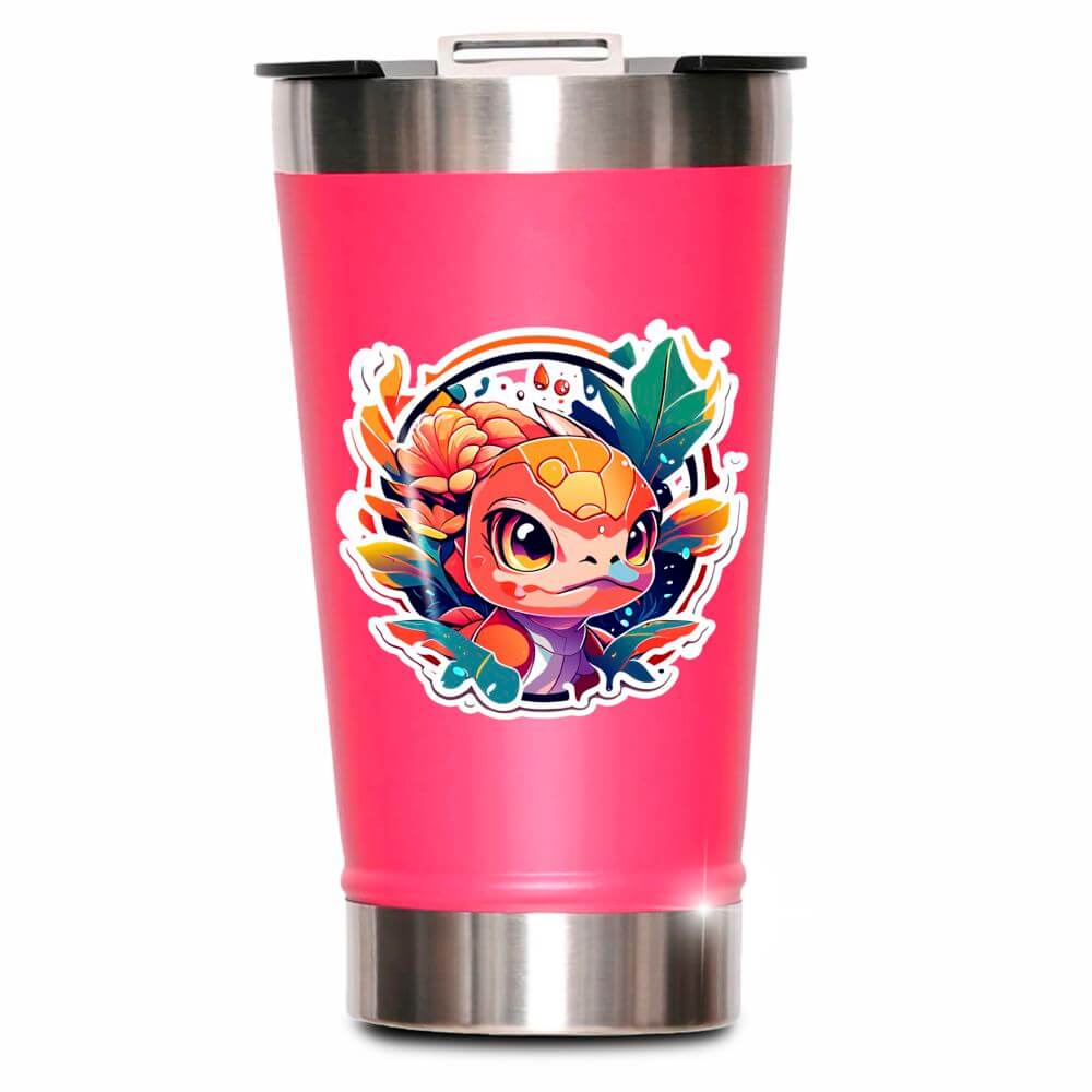 Copo Térmico Modelo Com Abridor E Dtf Uv Rosa Pink