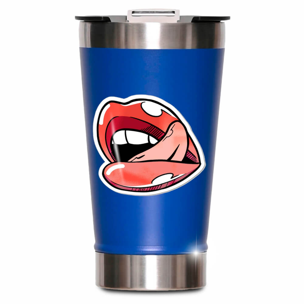 Copo Térmico Modelo Com Abridor E Dtf Uv Azul