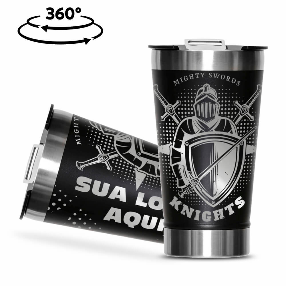 Copos Térmicos Modelo Com Abridor, Parede Dupla e Aço Gravação 360 470ml Preto