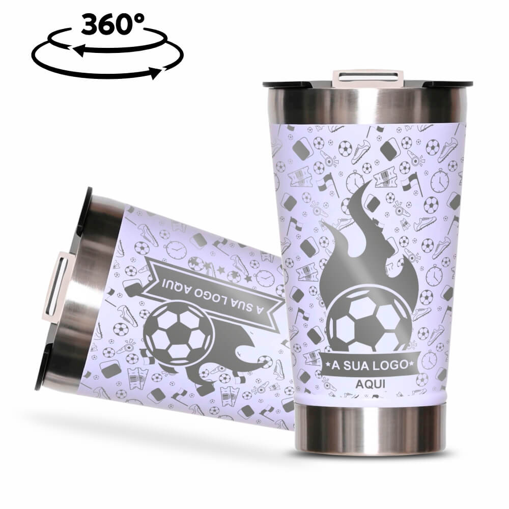 Copos Térmicos Modelo Com Abridor, Parede Dupla e Aço Gravação 360 470ml Branco