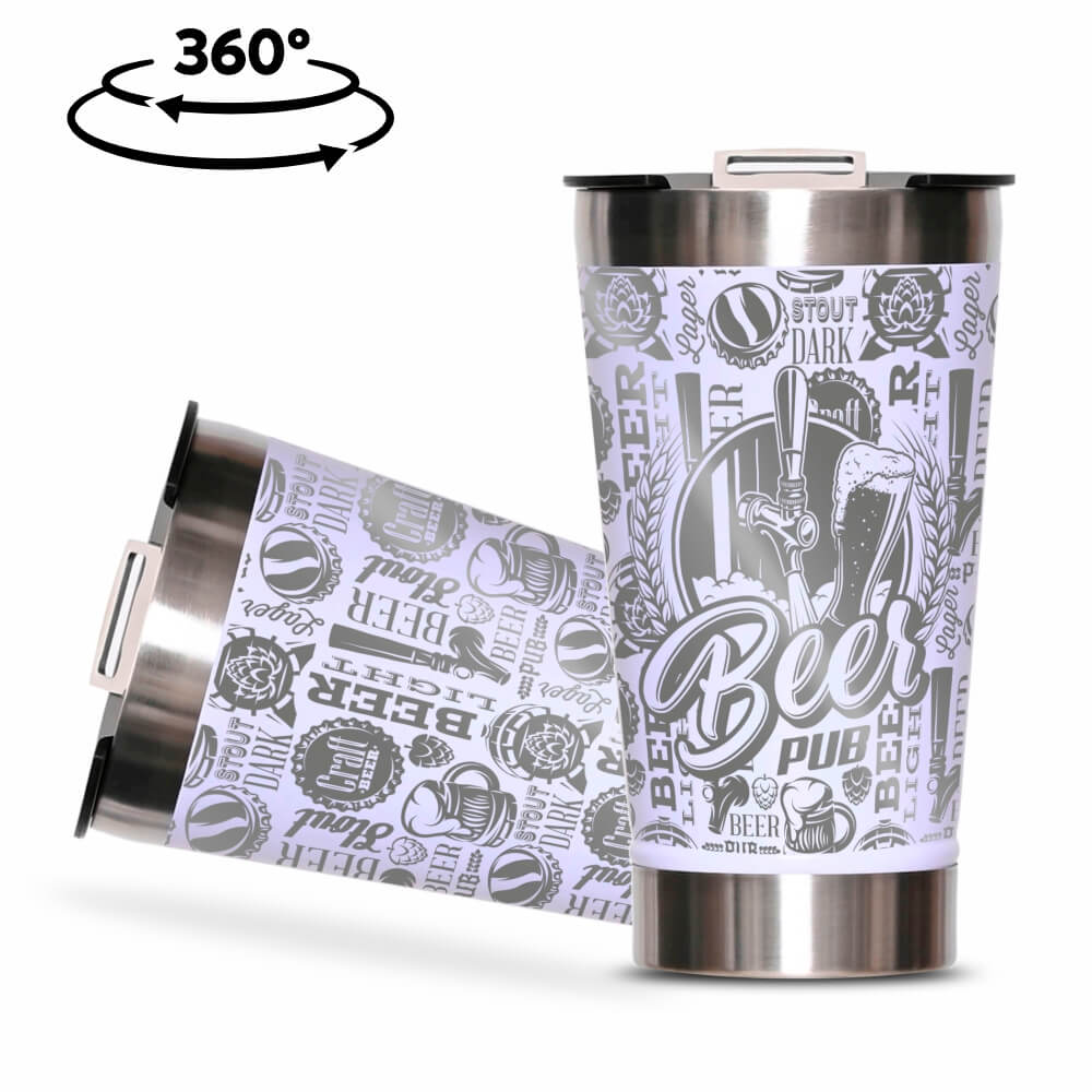 Copos Térmicos Modelo Com Abridor, Parede Dupla e Aço Gravação 360 470ml Branco