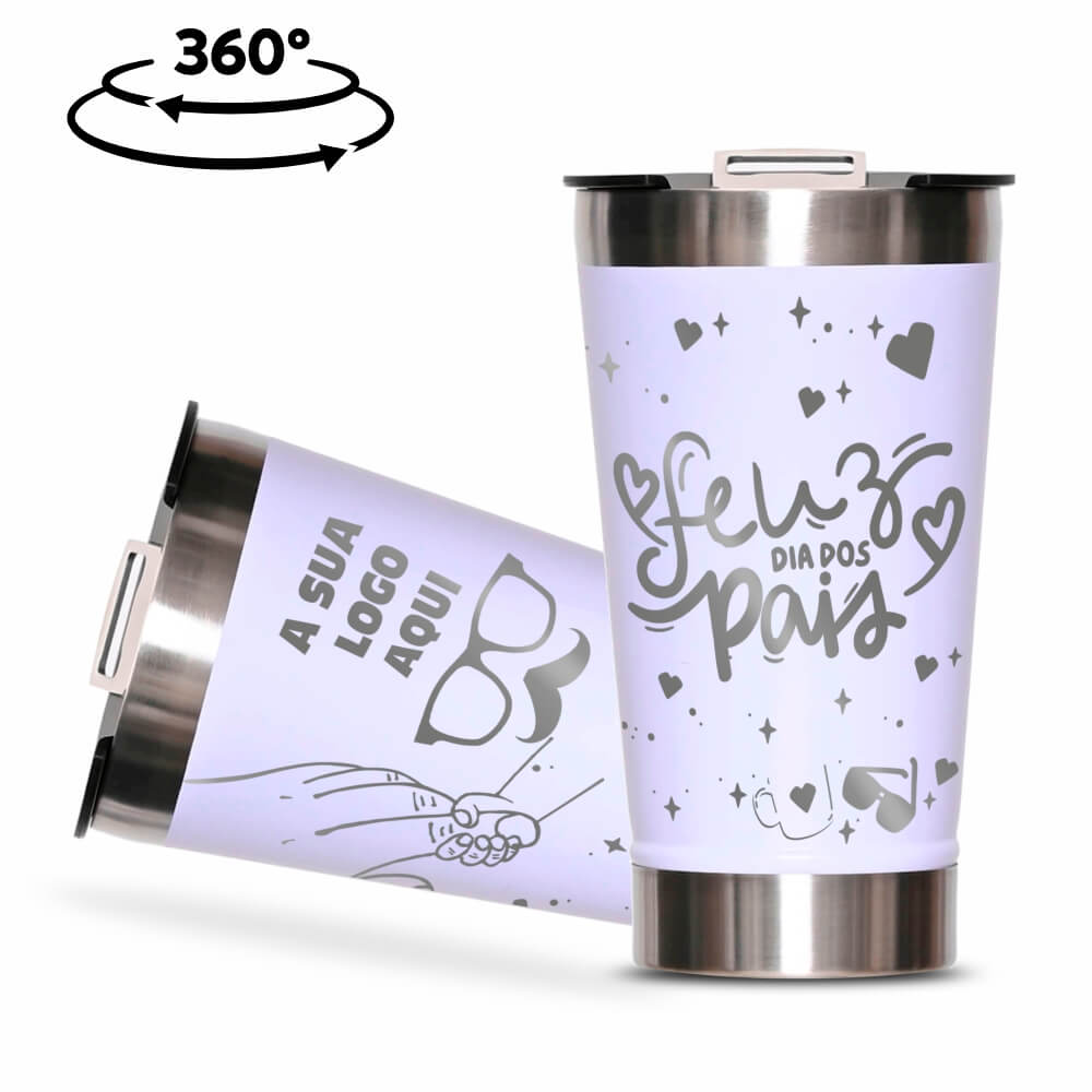 Copos Térmicos Modelo Com Abridor, Parede Dupla e Aço Gravação 360 470ml Branco