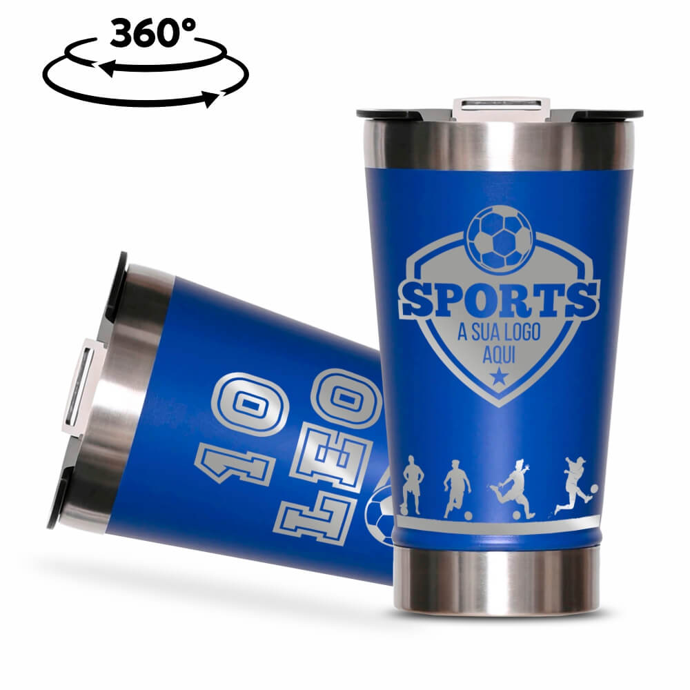 Copos Térmicos Modelo Com Abridor, Parede Dupla e Aço Gravação 360 470ml Azul