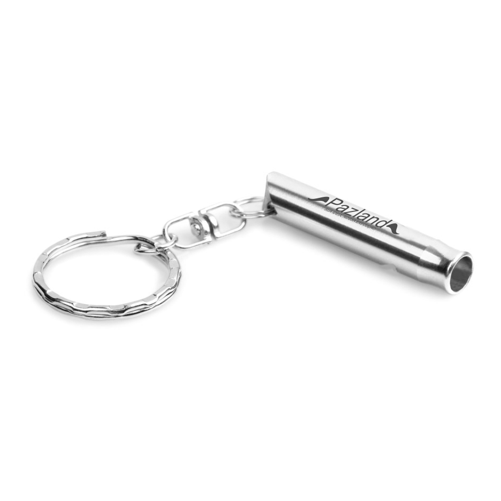 Chaveiro Gravação A Laser Metal Modelo Trudy Com Apito Cromado Satinado