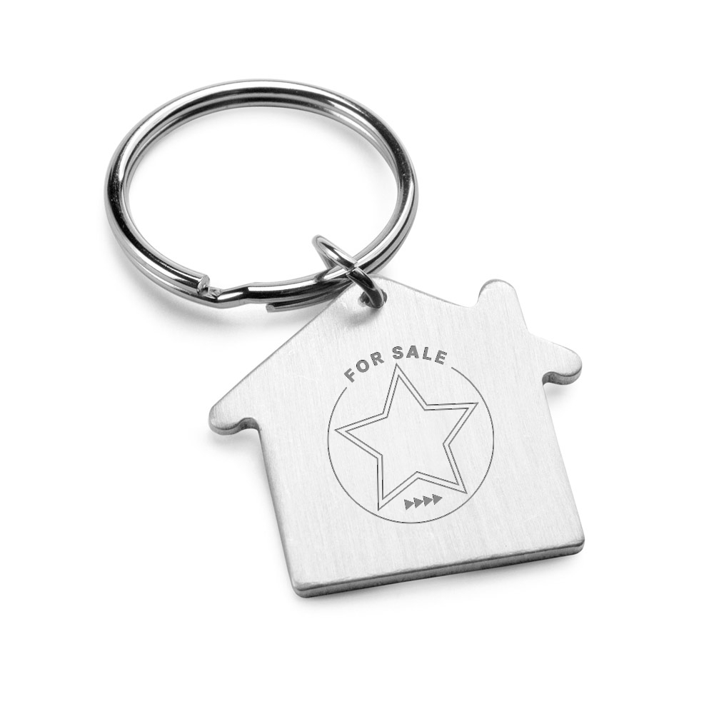 Chaveiro Gravação a Laser Alumínio Modelo Casa Cromado Satinado