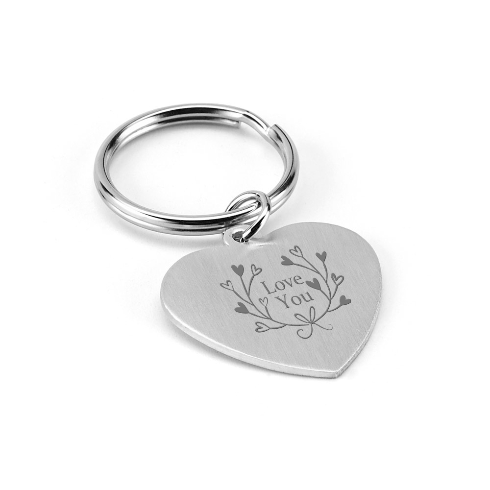 Chaveiro Gravação a Laser Alumínio Modelo Coração Cromado Satinado