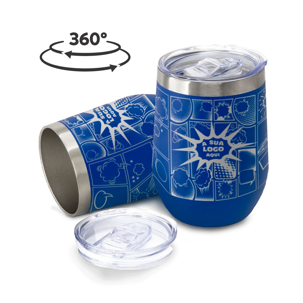 Copos Térmicos Modelo Cuia Com Tampa 360ml Gravação 360 Azul