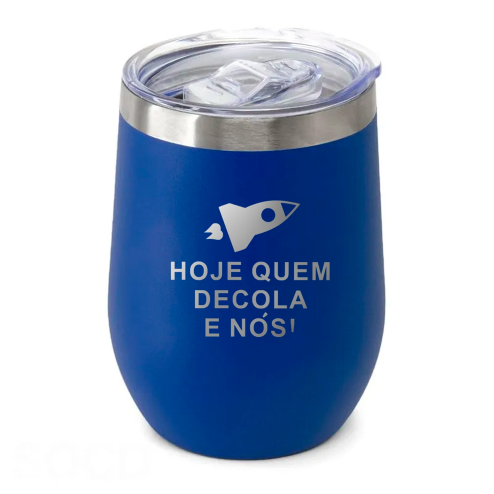 Copos Térmicos Modelo Cuia Com Tampa 360ml Gravação Frontal Azul