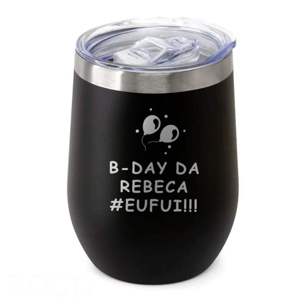 Copos Térmicos Modelo Cuia Com Tampa 360ml Gravação Frontal Preto