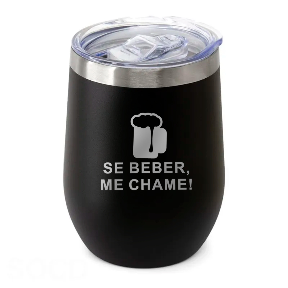 Copos Térmicos Modelo Cuia Com Tampa 360ml Gravação Frontal Preto