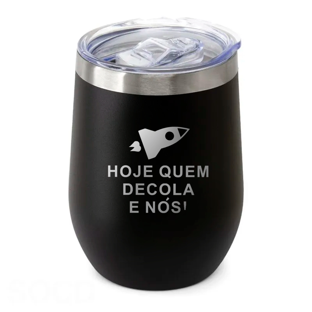 Copos Térmicos Modelo Cuia Com Tampa 360ml Gravação Frontal Preto