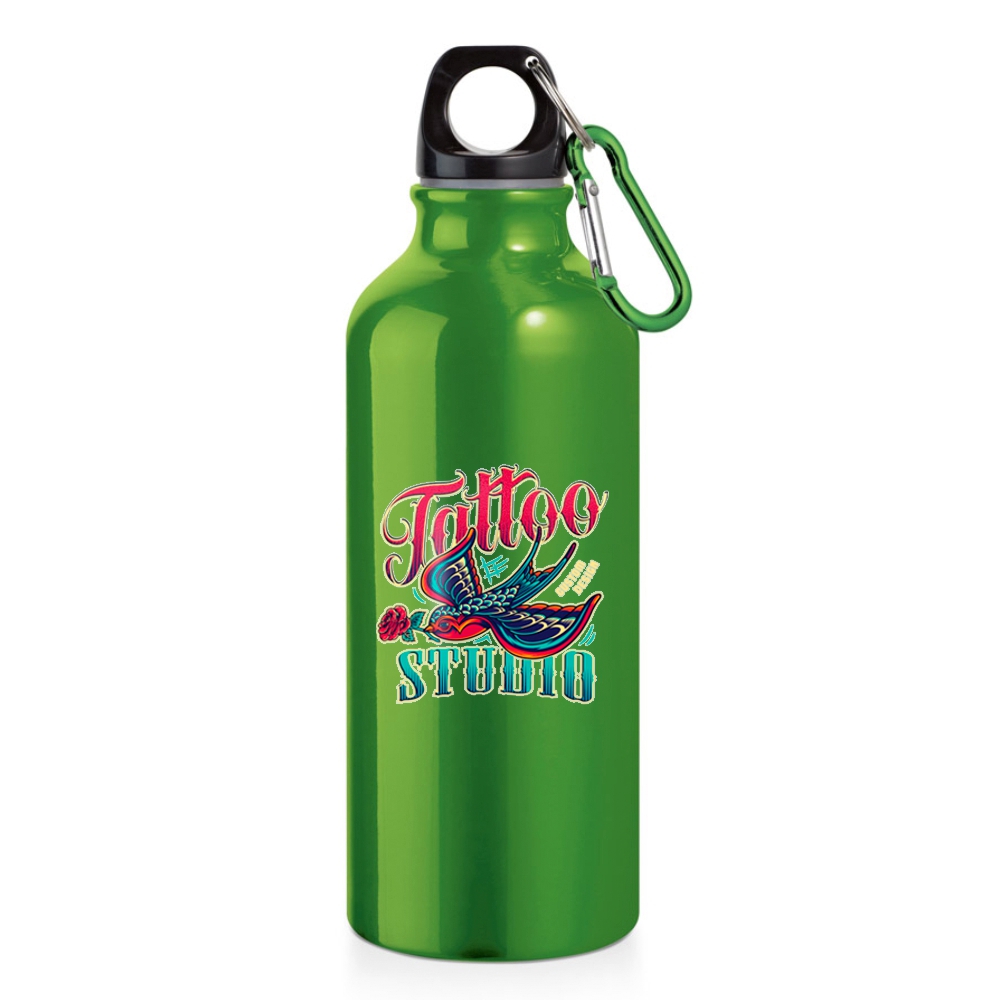 Squeeze De Alumínio Modelo Erald Com Mosquetão Dtf Uv 500ml (Verde)